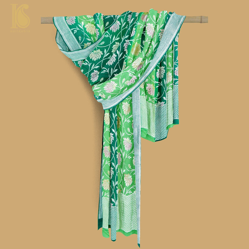 Fern Green Banarasi Moonga Silk Dupatta with Hand Brush - Khinkhwab