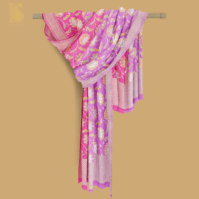 Orchid Pink Banarasi Moonga Silk Dupatta with Hand Brush - Khinkhwab