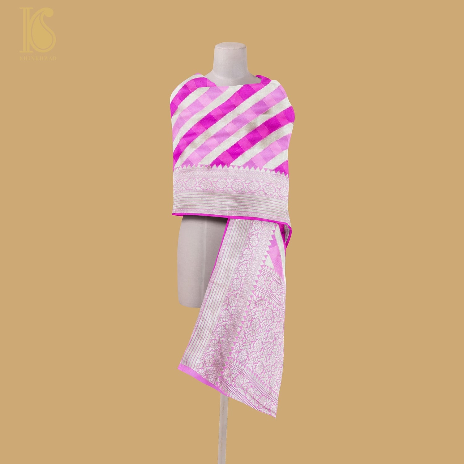 Pink Pure Georgette Handloom Banarasi Stripes Dupatta - Khinkhwab