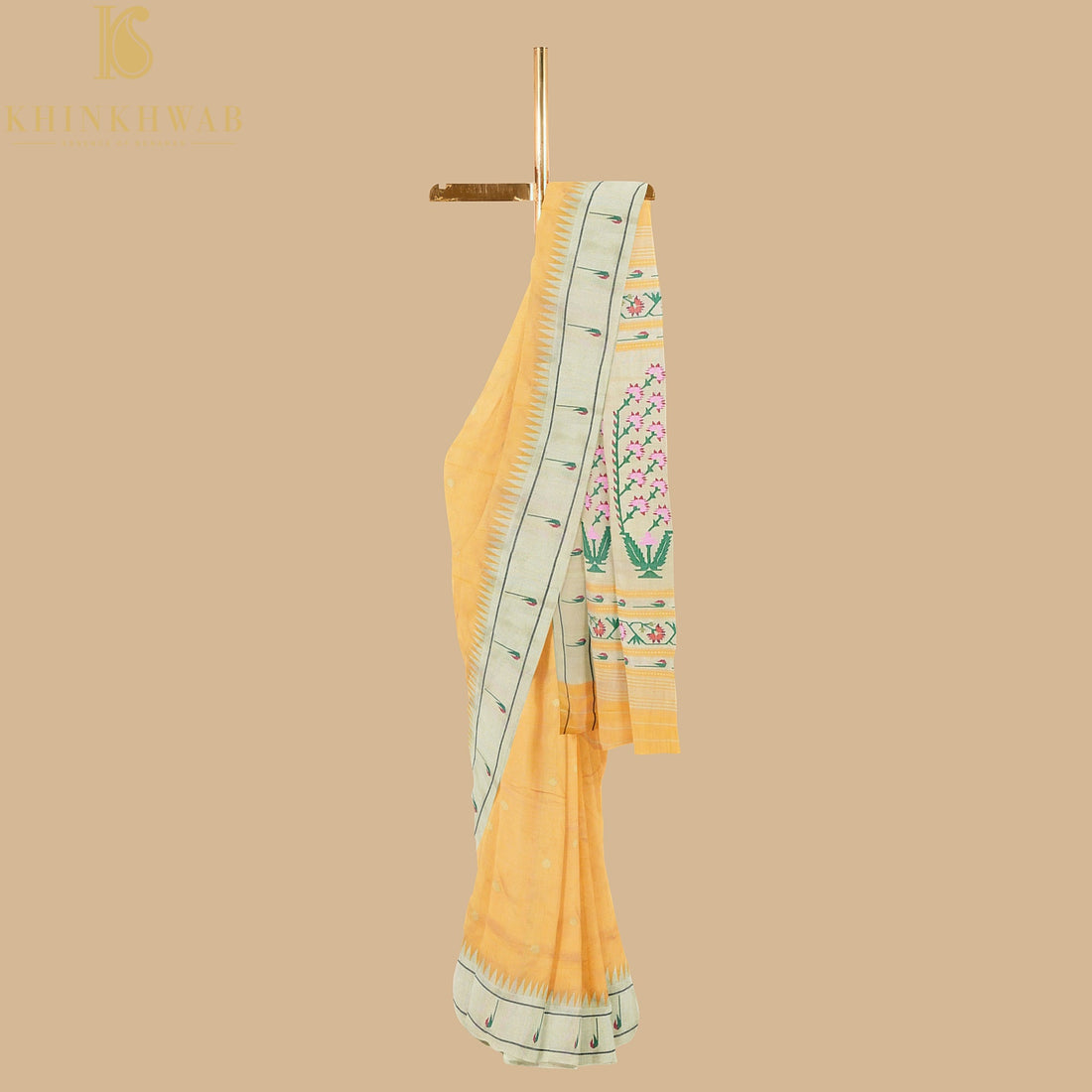 Cherokee Yellow Silk Handwoven Paithani Saree with Muniya Border - Khinkhwab