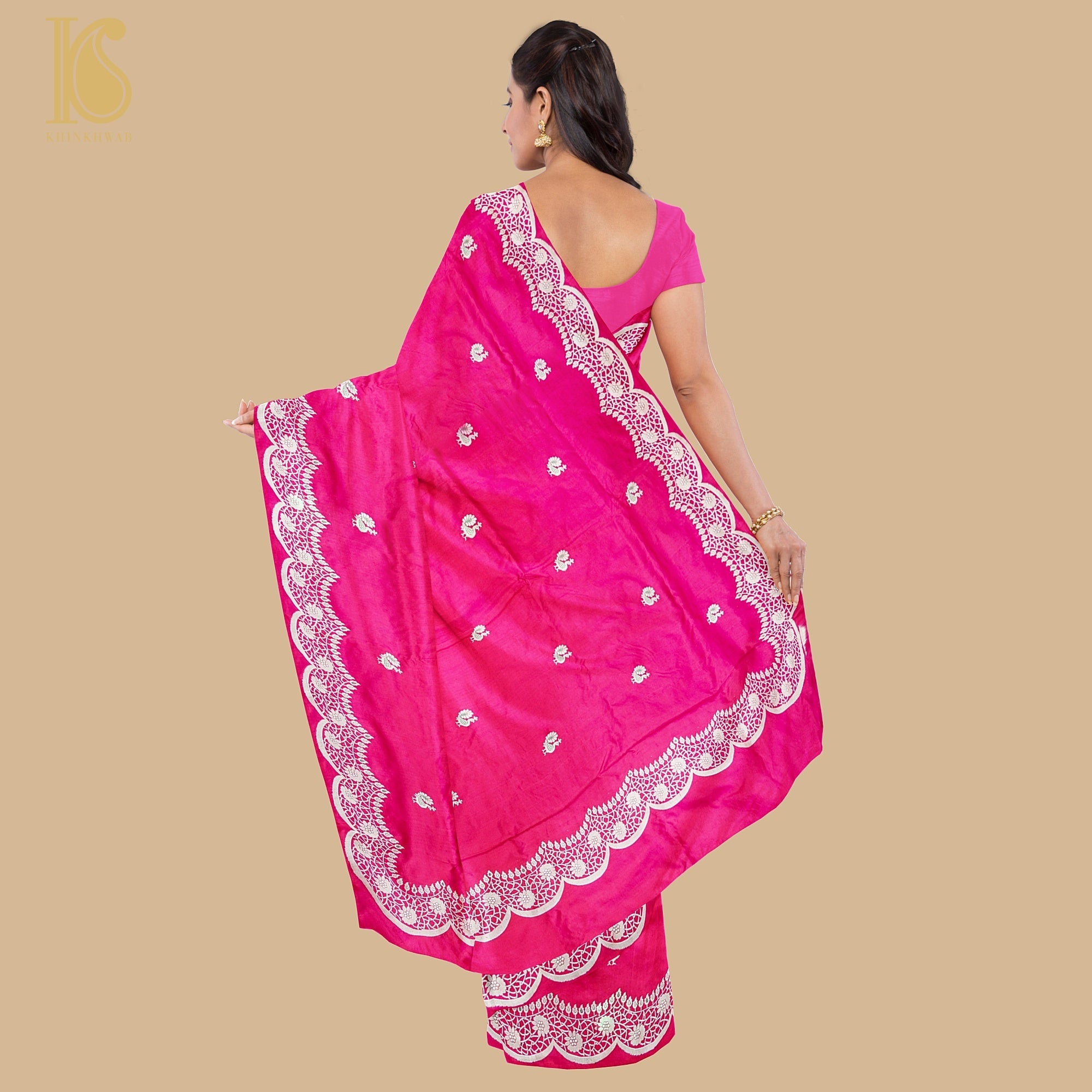 Ruby Pink Woven Silk Saree And Blouse Piece – paanericlothing