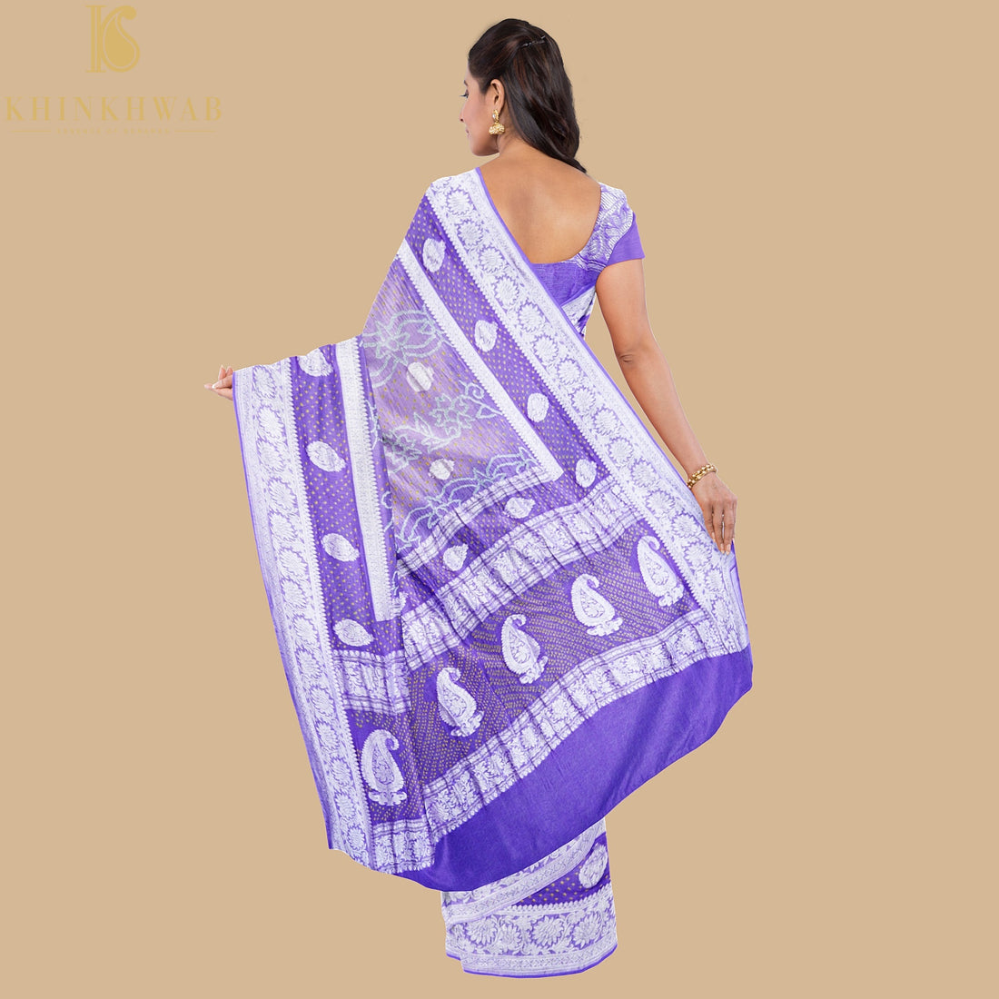 Mauve Pure Georgette Handloom Banarasi Bandhani Saree - Khinkhwab