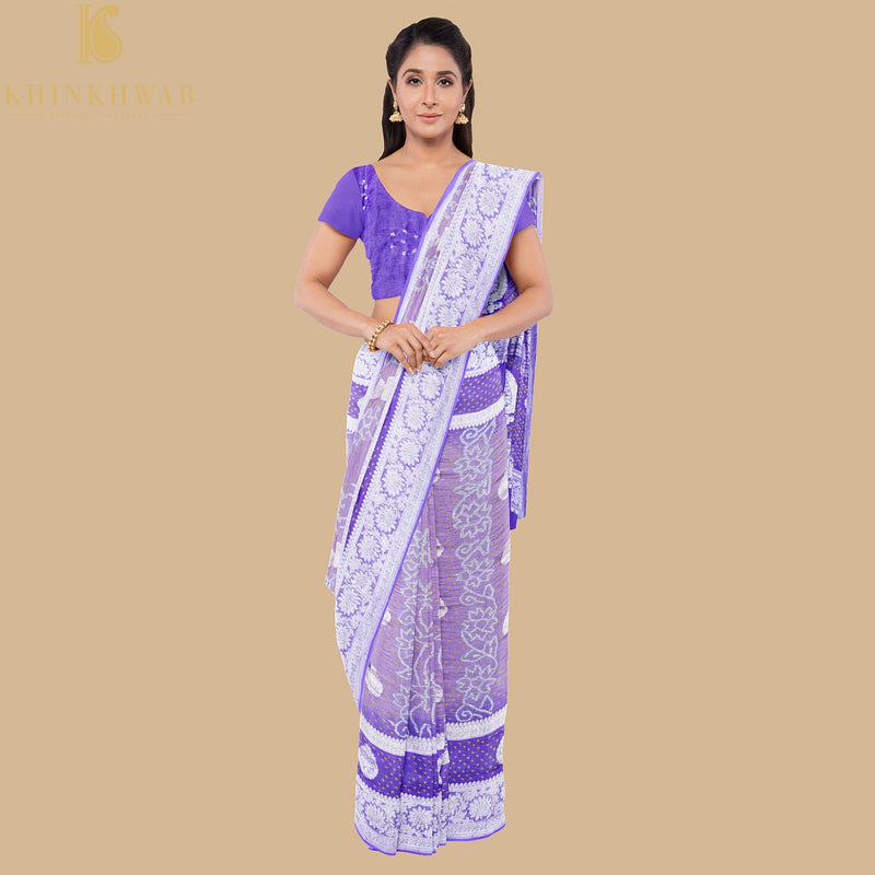 Mauve Pure Georgette Handloom Banarasi Bandhani Saree - Khinkhwab