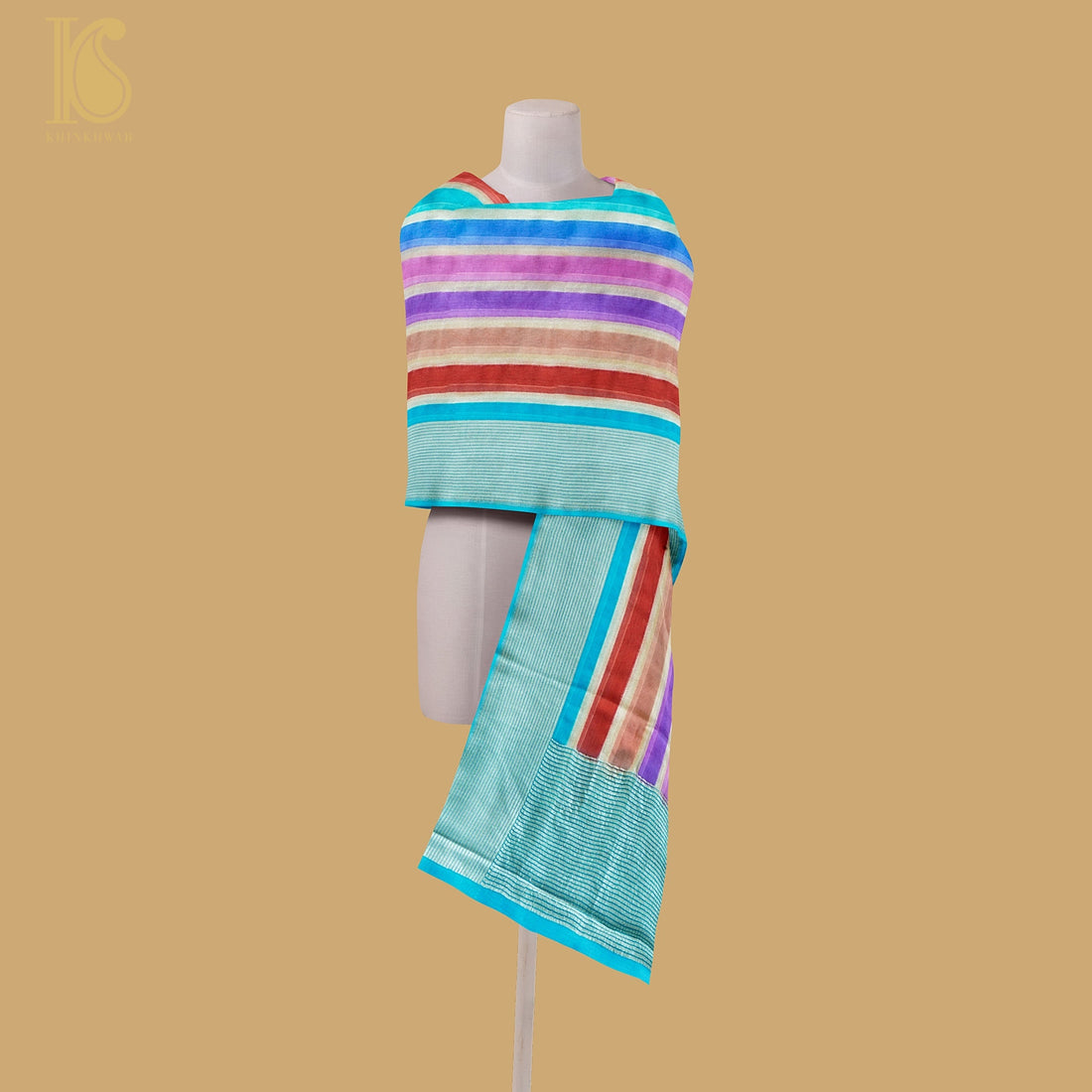 Blue Pure Georgette Handloom Banarasi Stripes Dupatta - Khinkhwab