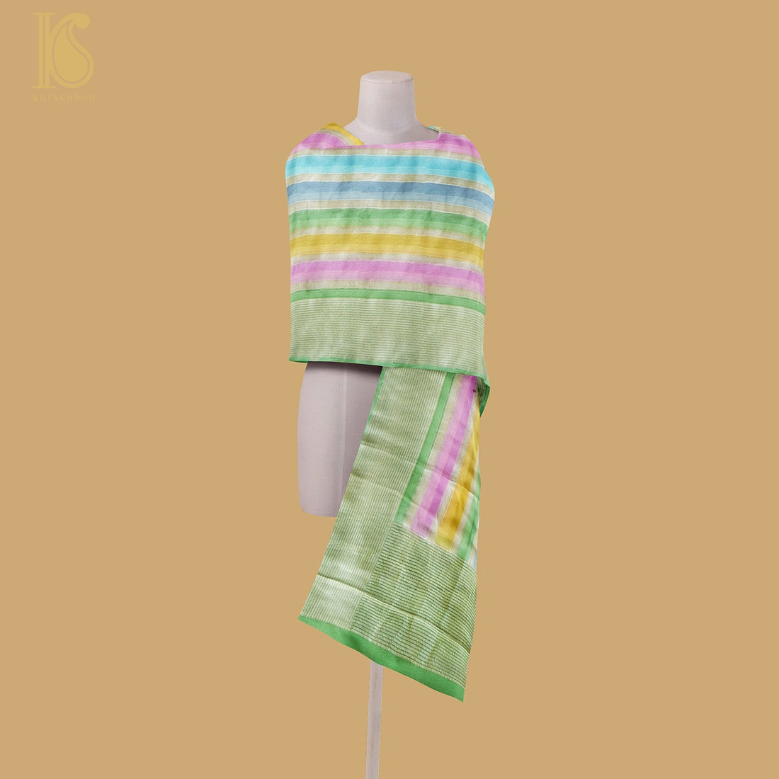 Fern Green Pure Georgette Handloom Banarasi Stripes Dupatta - Khinkhwab