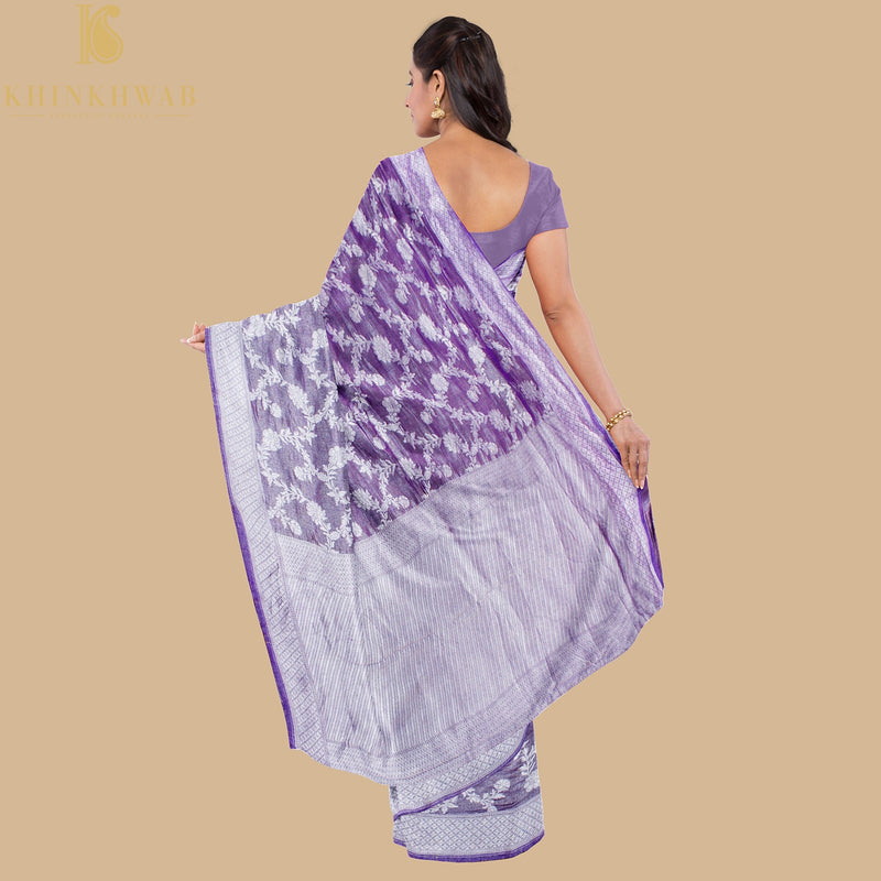 Affair Purple Handloom Tissue Silk Banarasi Kadwa Saree - Khinkhwab