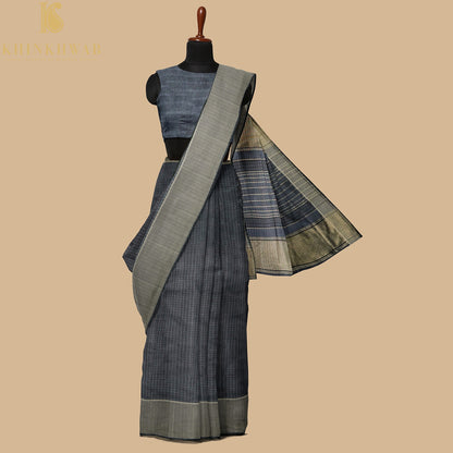 Grey Handwoven Pure Cotton Silk Maheshwari Saree - Khinkhwab