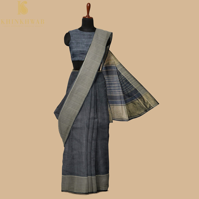 Grey Handwoven Pure Cotton Silk Maheshwari Saree - Khinkhwab