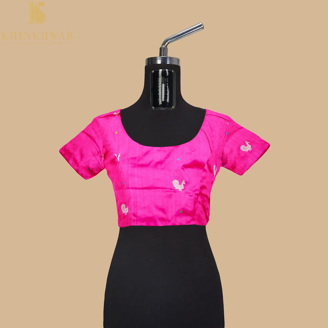 Persian Rose Handwoven Pure Katan Silk Banarasi Peacock Kadwa Fabric - Khinkhwab