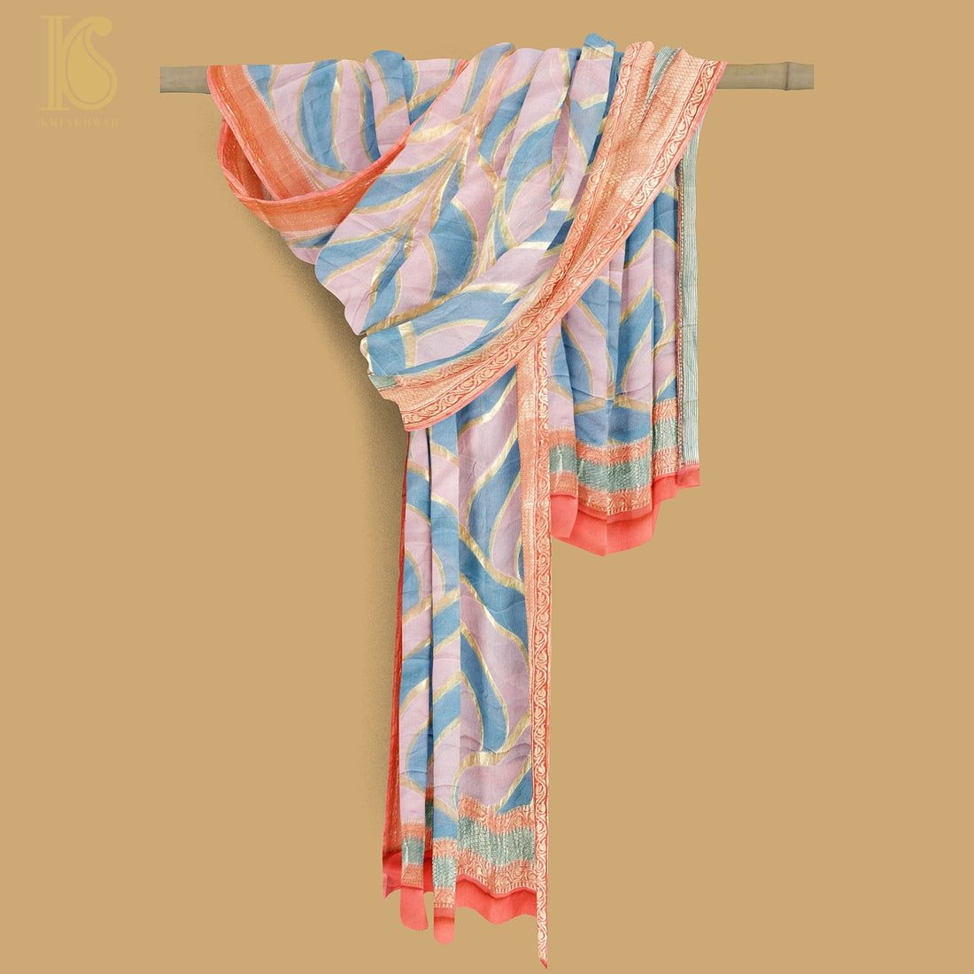 Shilo Pink & Blue Georgette Handloom Banarasi Dupatta - Khinkhwab