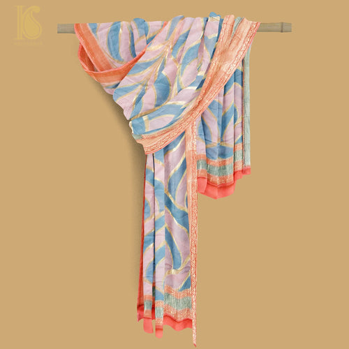 Shilo Pink & Blue Georgette Handloom Banarasi Dupatta - Khinkhwab