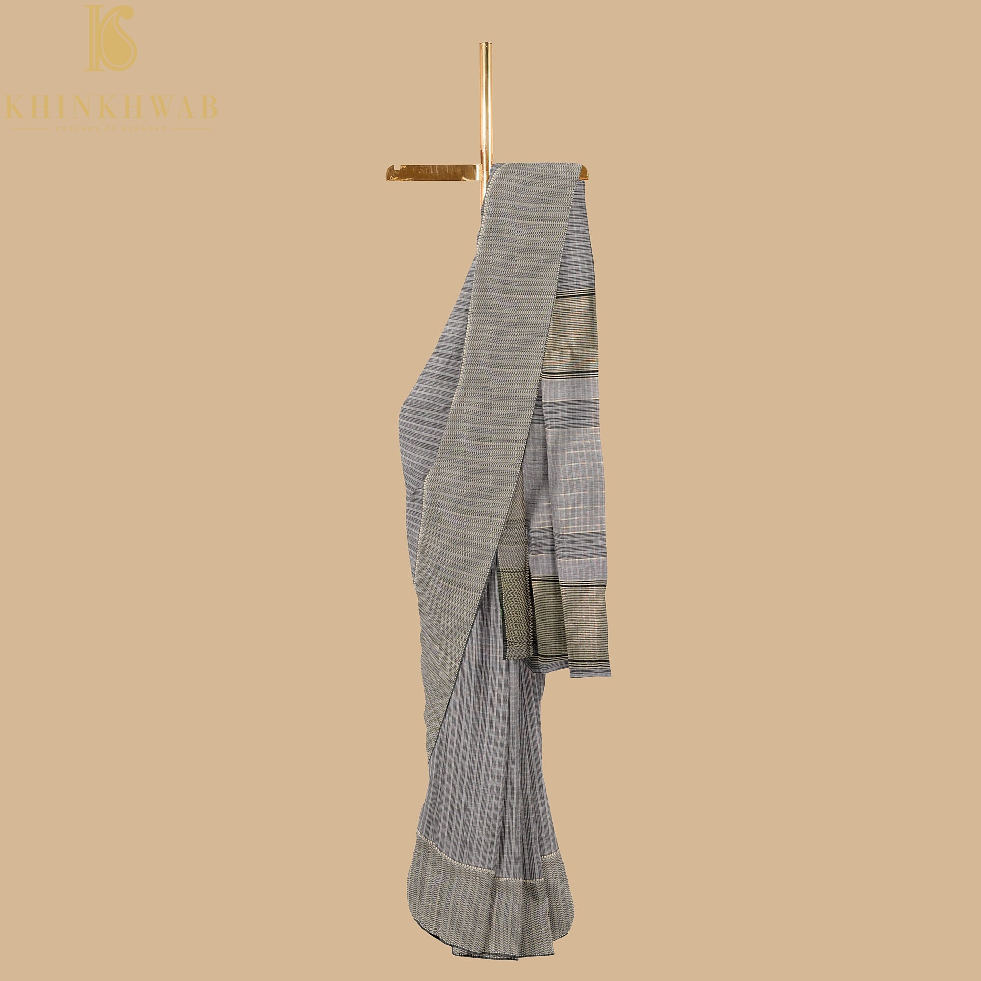 Grey Handwoven Pure Cotton Silk Maheshwari Saree - Khinkhwab