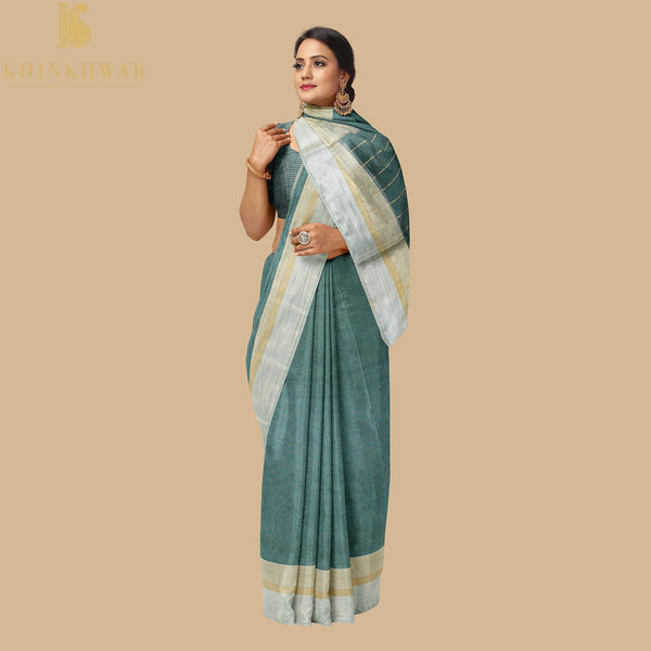 Breaker Bay Grey Handwoven Pure Cotton Silk Maheshwari Saree - Khinkhwab