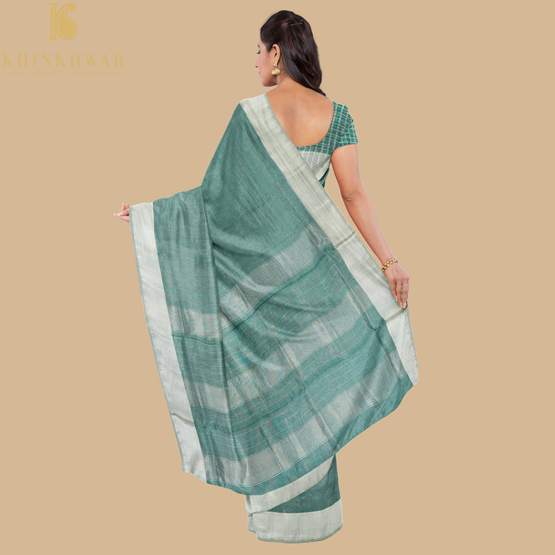 Teal Handwoven Pure Cotton Silk Maheshwari Saree - Khinkhwab