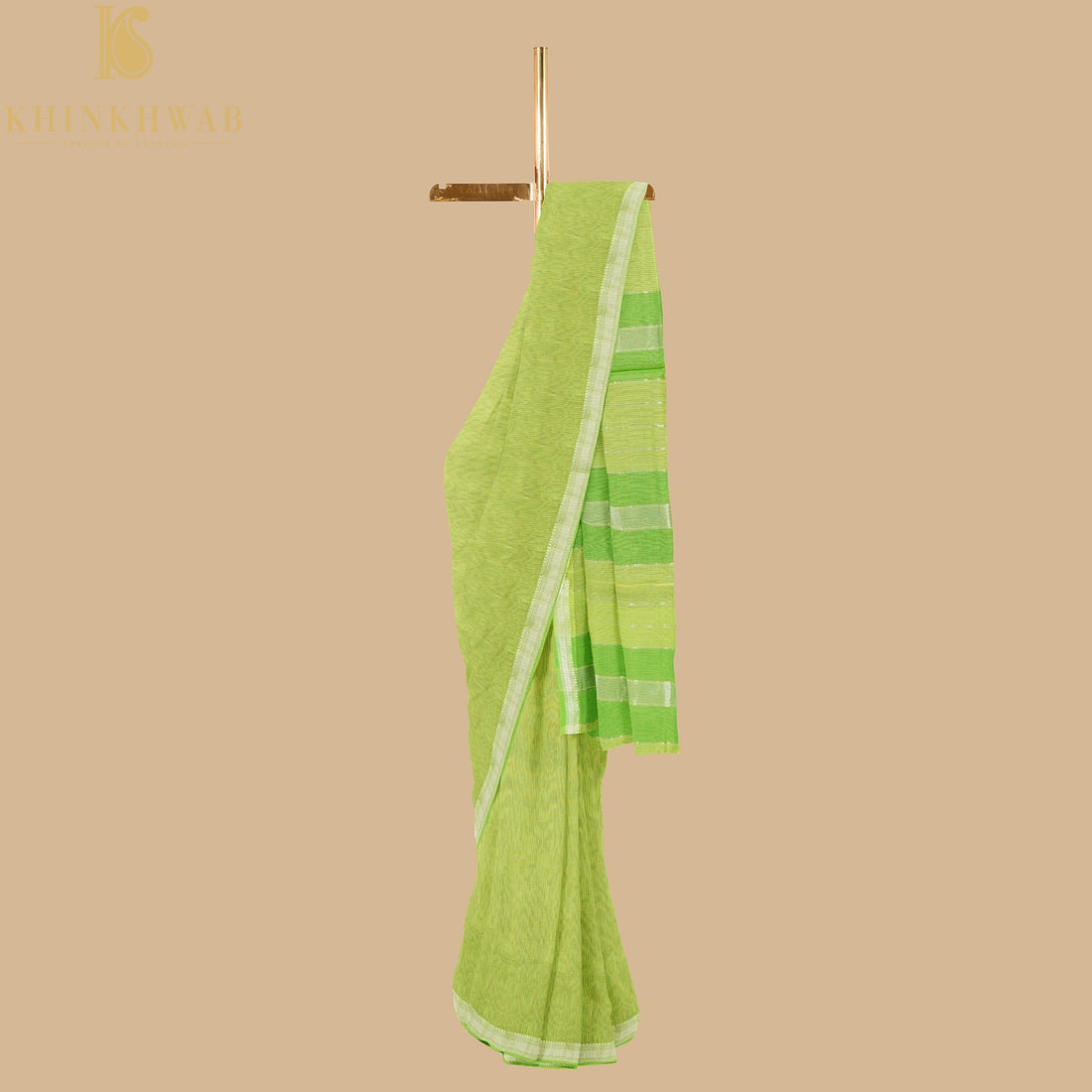 Wild Willow Green Handwoven Pure Cotton Silk Maheshwari Saree - Khinkhwab