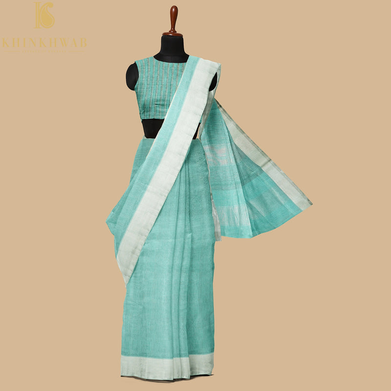 Blue Handwoven Pure Cotton Silk Maheshwari Saree - Khinkhwab