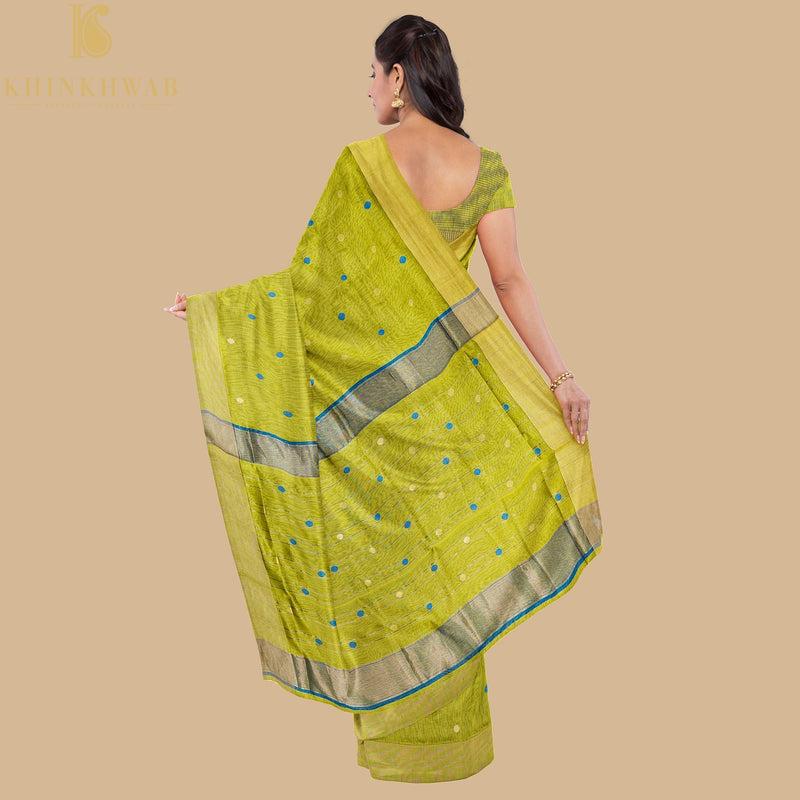 Green Handwoven Pure Cotton Silk Maheshwari Saree - Khinkhwab