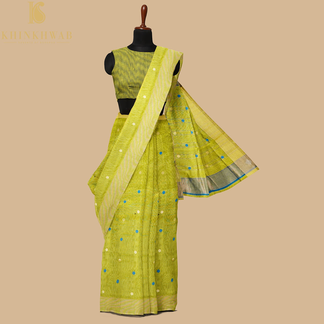 Green Handwoven Pure Cotton Silk Maheshwari Saree - Khinkhwab