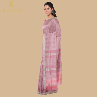 Blossom Pink Handwoven Pure Cotton Silk Maheshwari Saree - Khinkhwab