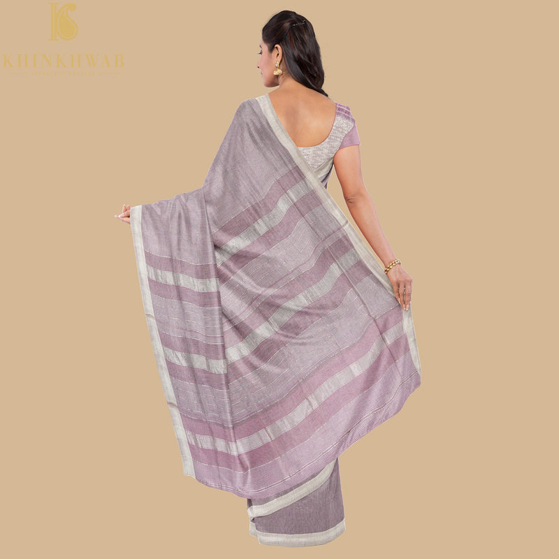 Viola Pink Handwoven Pure Cotton Silk Maheshwari Saree - Khinkhwab