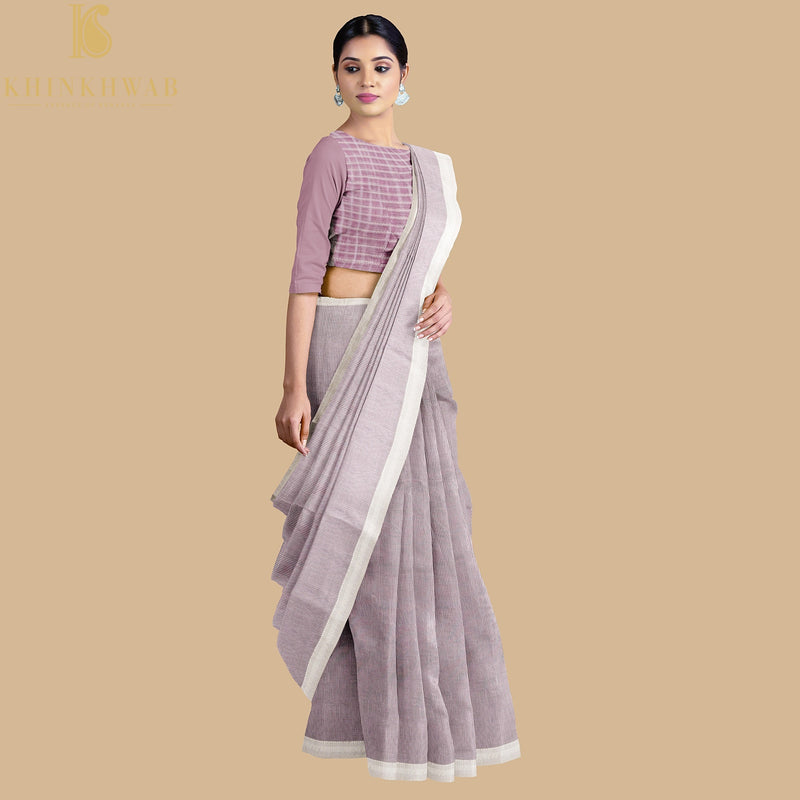 Viola Pink Handwoven Pure Cotton Silk Maheshwari Saree - Khinkhwab