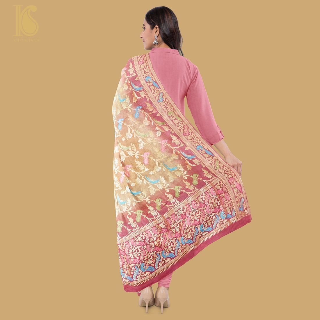 Shaded Pure Georgette Banarasi Meenakari Birds Dupatta - Khinkhwab