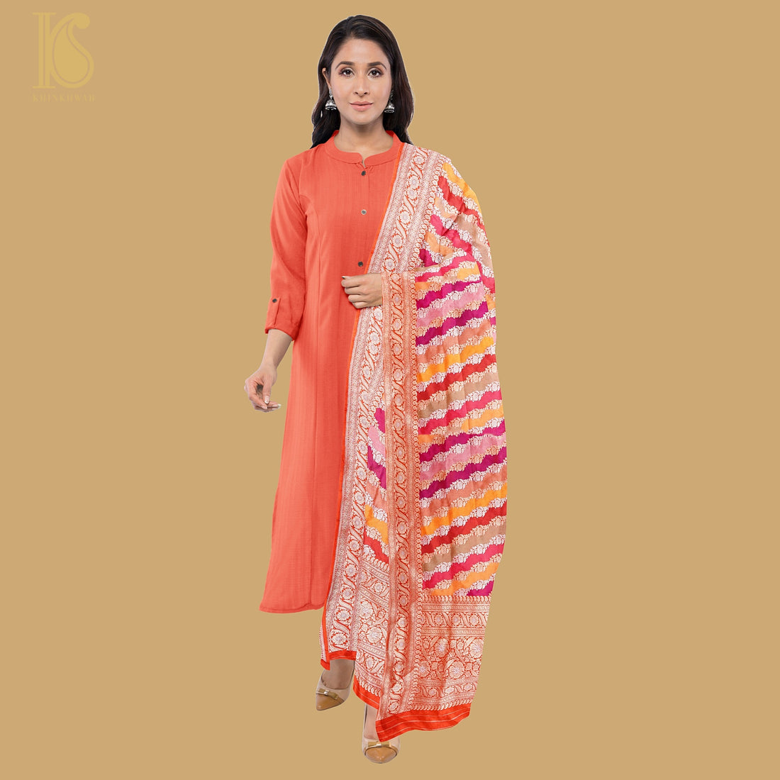 Pure Katan Silk Handloom Banarasi Kadwa Rangkat Dupatta - Khinkhwab