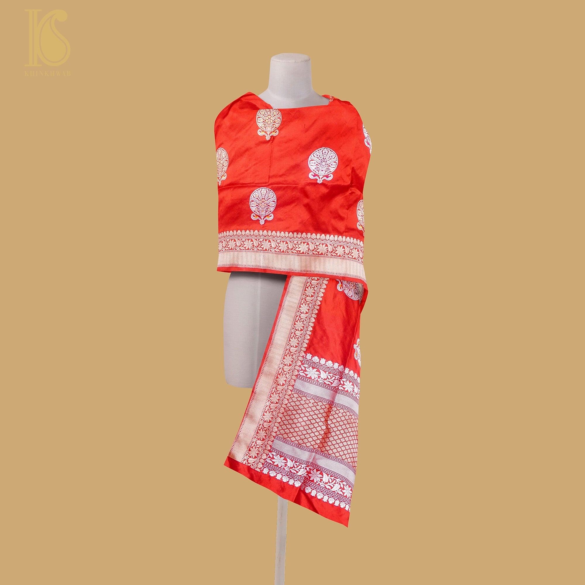 Red Pure Katan Silk Handloom Kadwa Boota Banarasi Dupatta - Khinkhwab