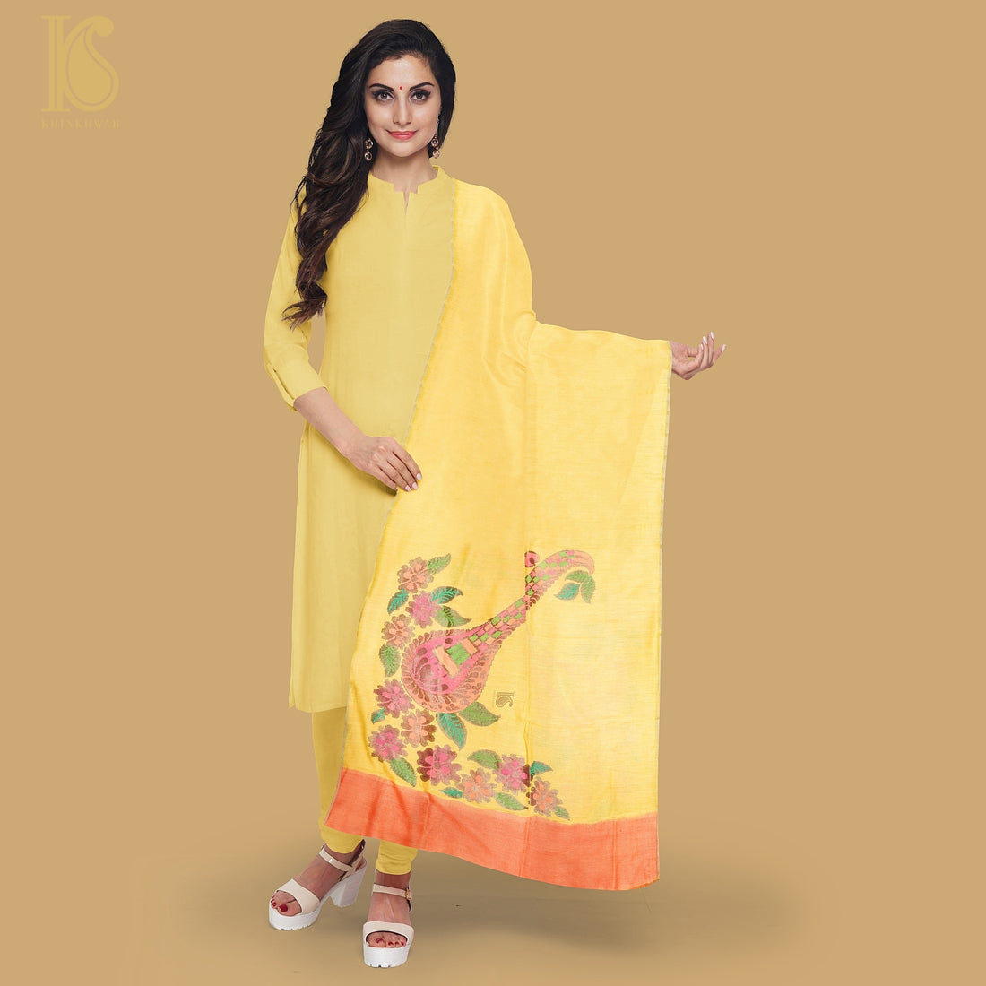 Handloom Moonga Silk Banarasi Yellow Dupatta - Khinkhwab