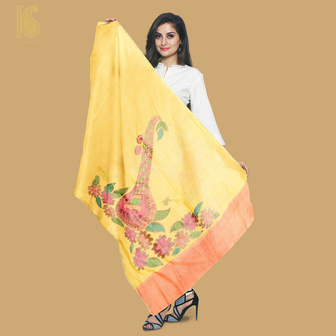 Handloom Moonga Silk Banarasi Yellow Dupatta - Khinkhwab