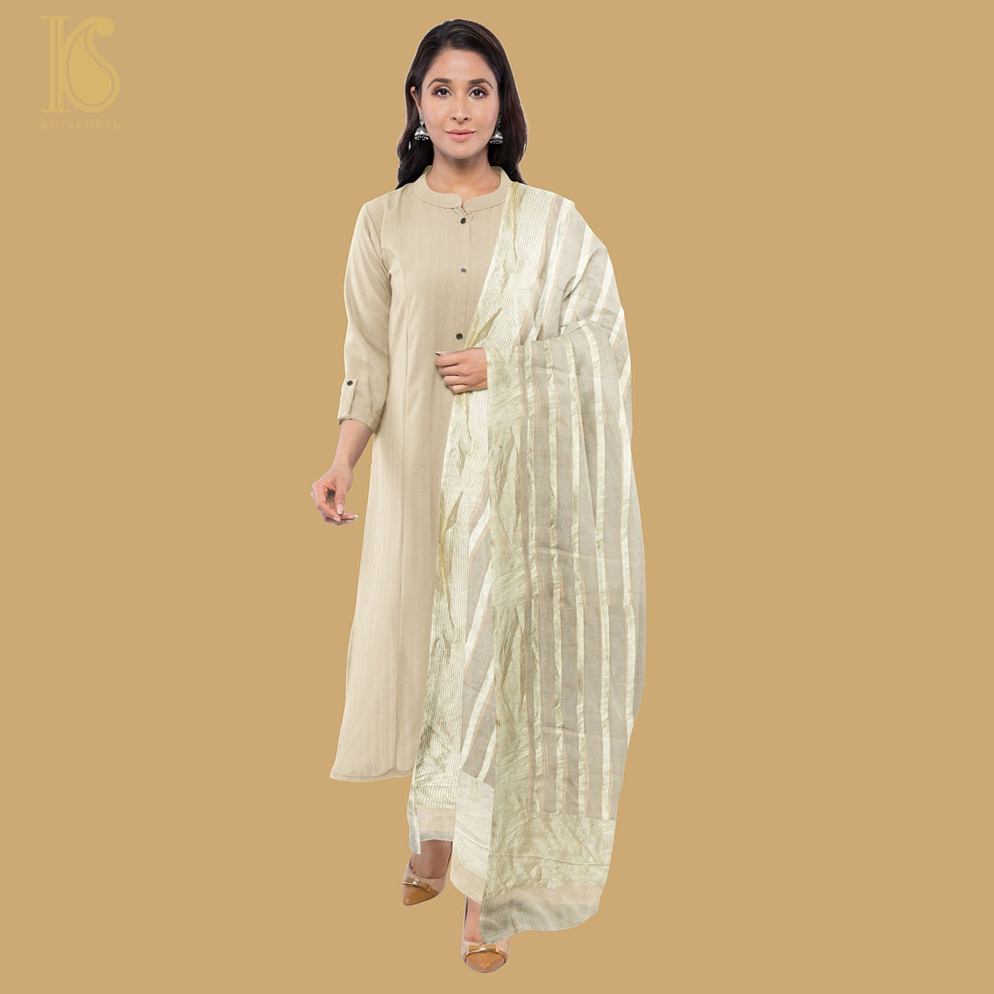 Pure Georgette Handloom Banarasi Stripes Dupatta - Khinkhwab