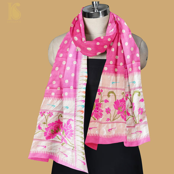 Handloom Pure Georgette Banarasi Muniya Border Dupatta - Khinkhwab