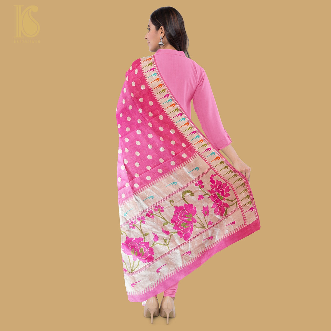 Handloom Pure Georgette Banarasi Muniya Border Dupatta - Khinkhwab