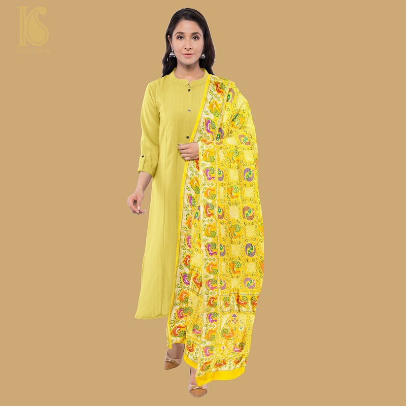 Pineapple Yellow Georgette Banarasi Bandhani Fish Dupatta - Khinkhwab