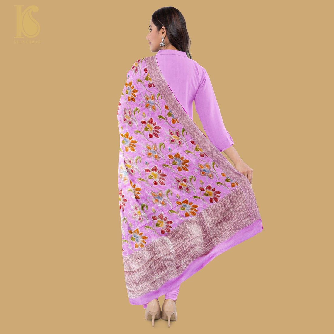 Mauve Pure Georgette Handloom Banarasi Lily Dupatta - Khinkhwab