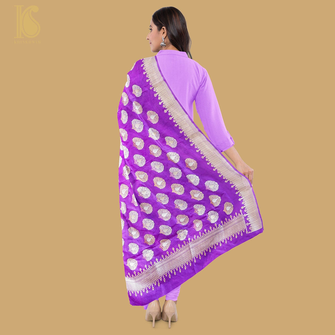 Orchid Purple Handwoven Pure Katan Silk Mor Boota Banarasi Kadwa Dupatta - Khinkhwab