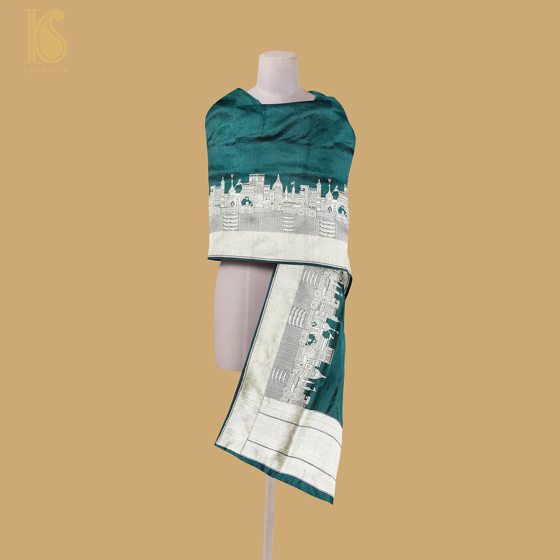 Green Pure Silk Handloom Banaras Ghaat Dupatta - Khinkhwab