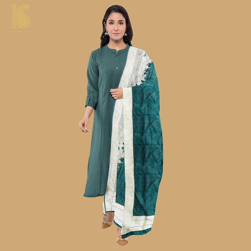 Green Pure Silk Handloom Banaras Ghaat Dupatta - Khinkhwab