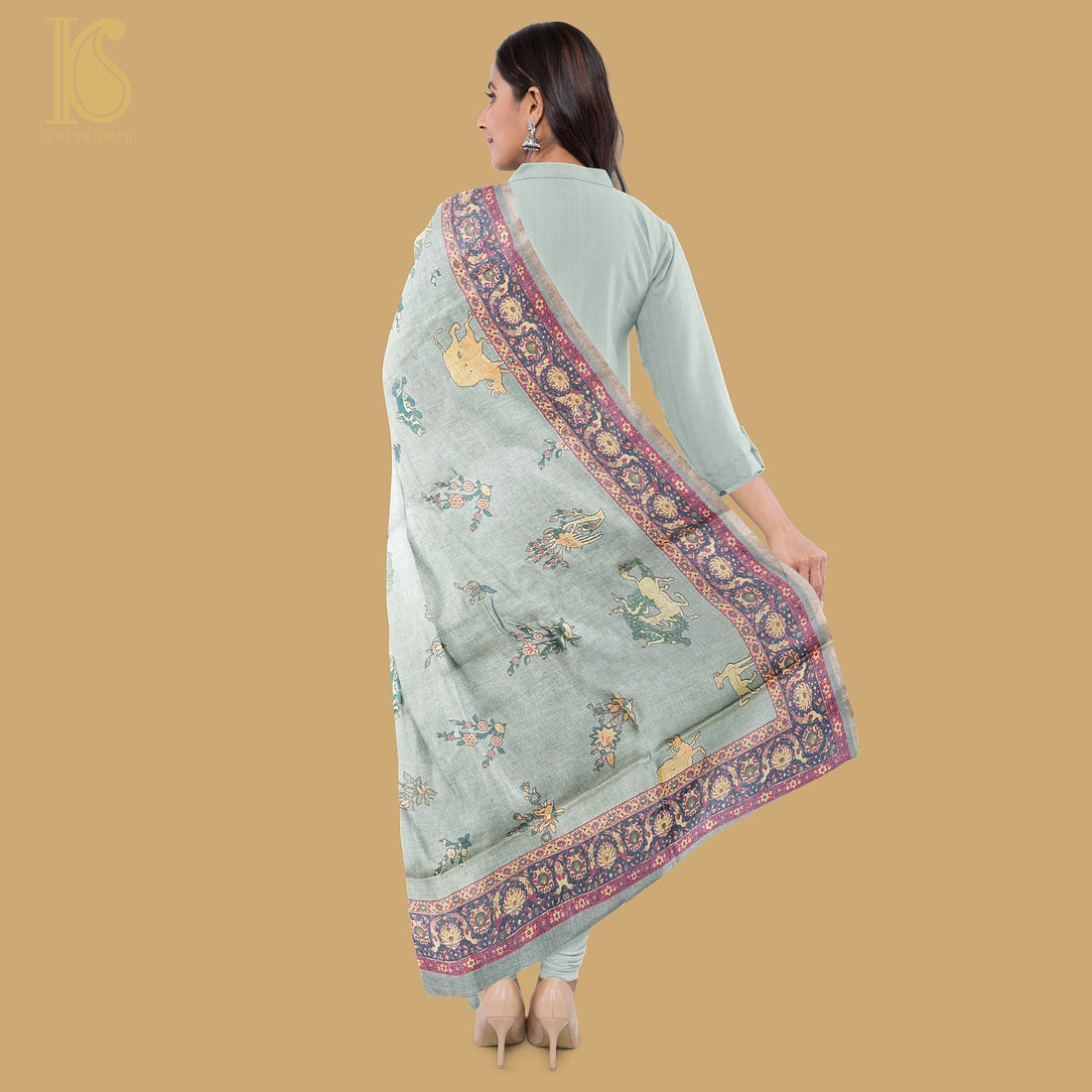 Pure Tussar Silk Deer Print Dupatta - Khinkhwab