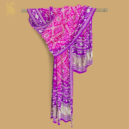 Pink &amp; Purple Gajji Silk Bandhani Gotta Patti &amp; Mirror Work Dupatta - Khinkhwab