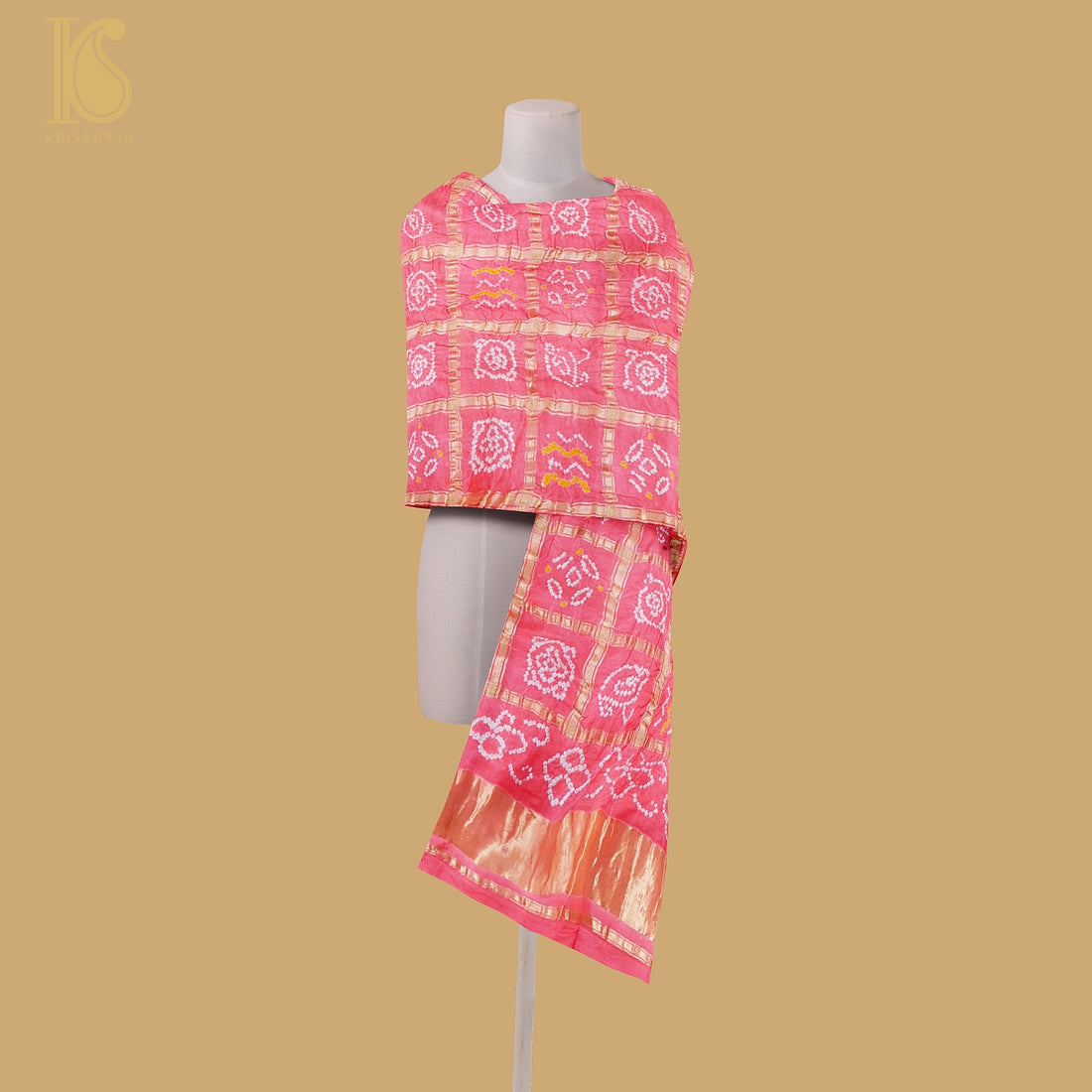 Blush Pink Pure Gajji Silk Bandhani Dupatta - Khinkhwab