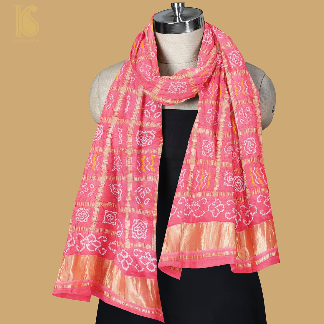 Blush Pink Pure Gajji Silk Bandhani Dupatta - Khinkhwab