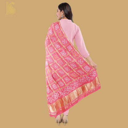 Blush Pink Pure Gajji Silk Bandhani Dupatta - Khinkhwab