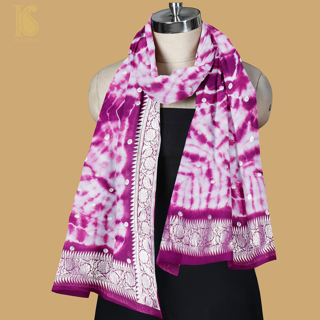 Violet Pure Georgette Handloom Banarasi Ashrafi Boota Shibori Dupatta - Khinkhwab