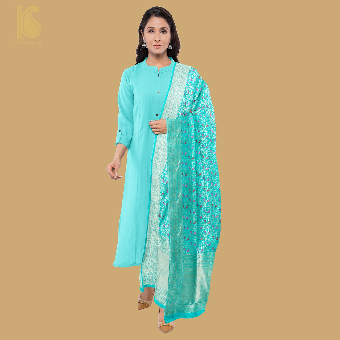 Pure Katan Silk Handwoven Banarasi Jaal Chidiya Dupatta - Preorder - Khinkhwab