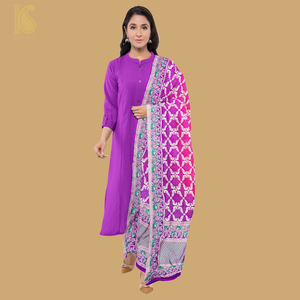 Purple & Pink Georgette Handloom Bandhani Banarasi Dupatta - Khinkhwab