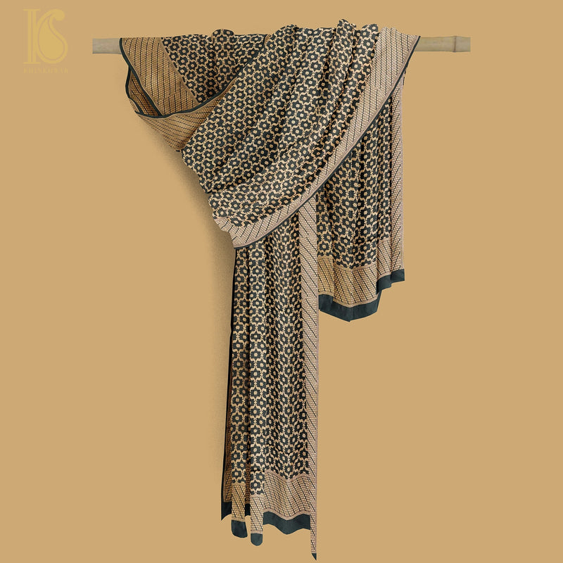 Black Pure Katan Silk Handloom Banarasi Dupatta - Khinkhwab