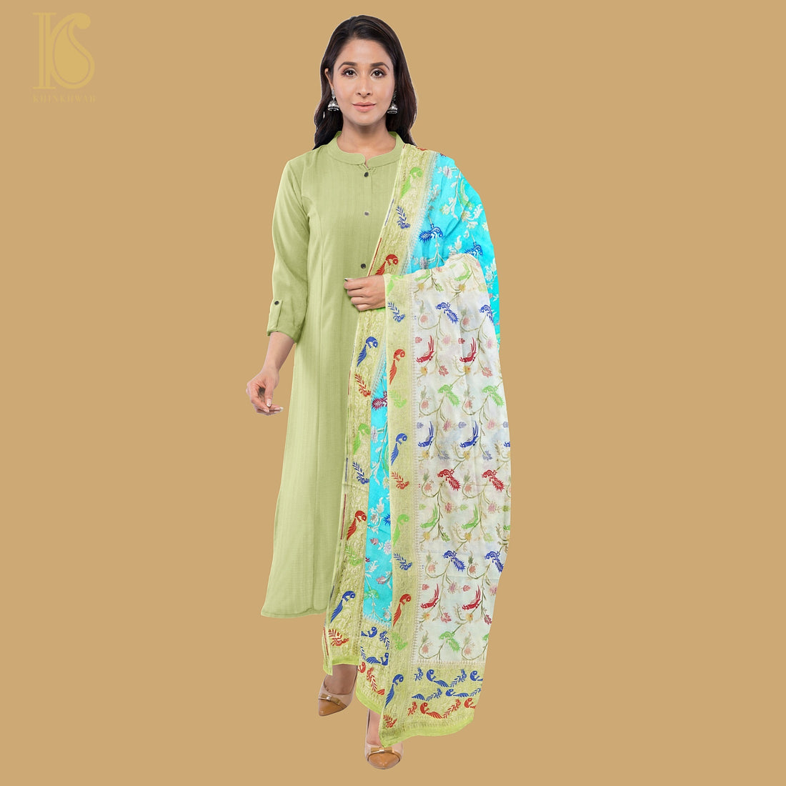 Birds of Paradise : Shaded Pure Georgette Banarasi Dupatta - Preorder - Khinkhwab