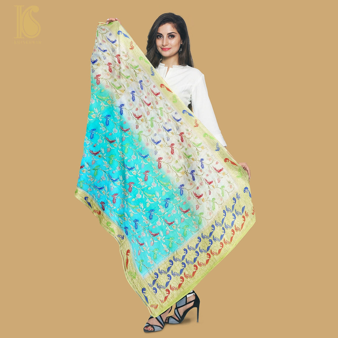 Birds of Paradise : Shaded Pure Georgette Banarasi Dupatta - Preorder - Khinkhwab