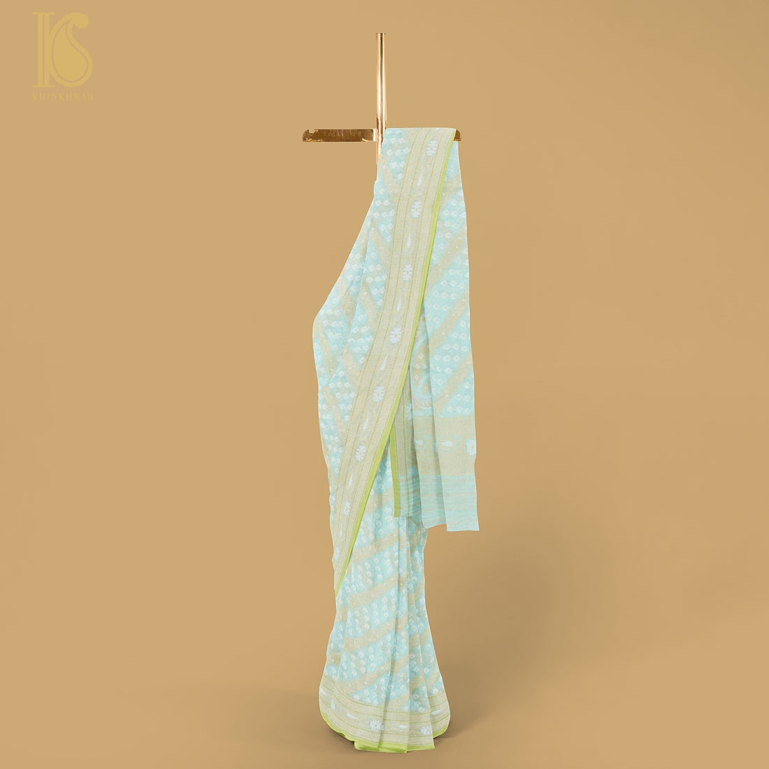 Cruise Blue Pure Cotton Handloom Banarasi Jamdani Ektara Saree - Khinkhwab